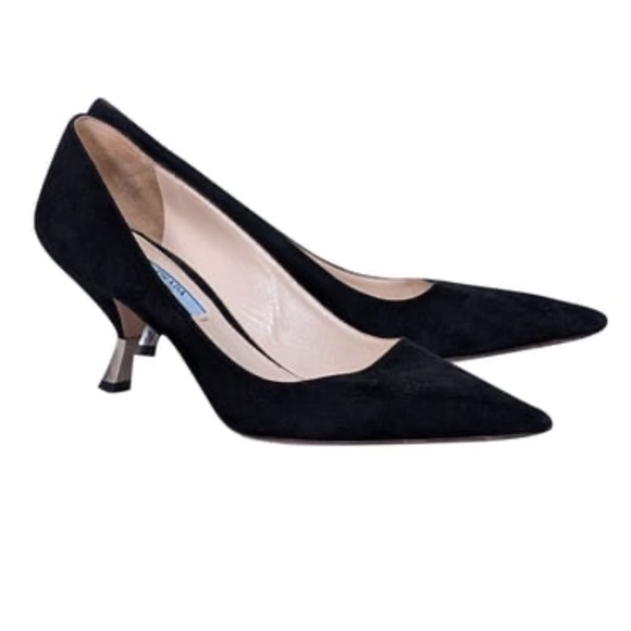 Rare find! Prada Black Suede kitten heel - Picture 1 of 7